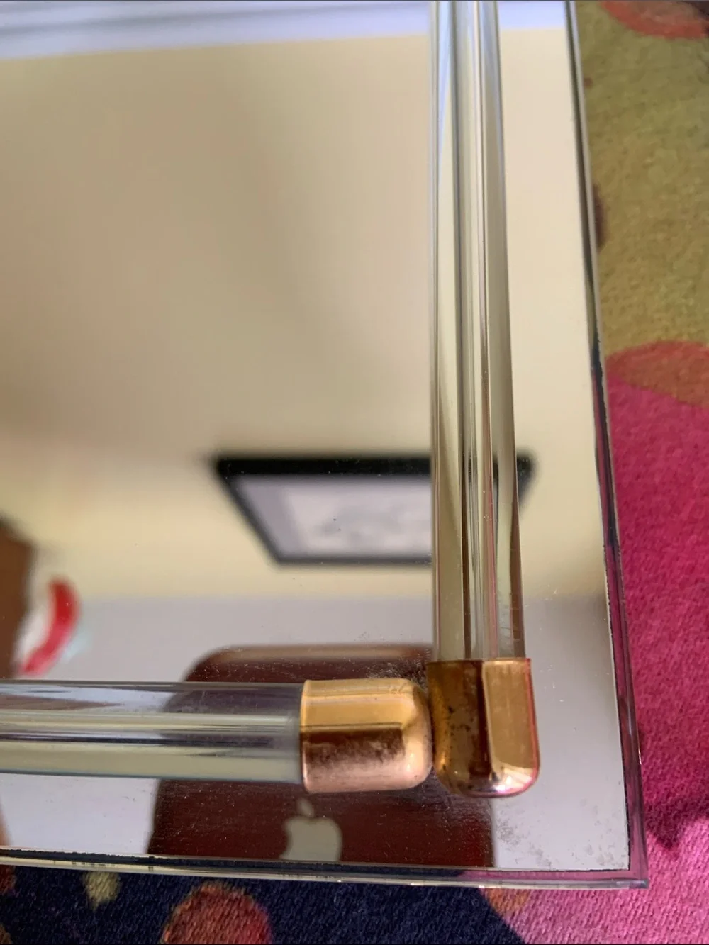 Mid Century Mirrored Glass Vanity Tray with Gold-Tone Accents and Glass Rods